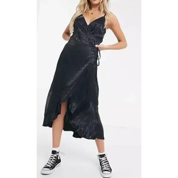 Abercrombie and Fitch Dress Wrap Midi Black Leopard Animal Print Modern LBD - Picture 1 of 8